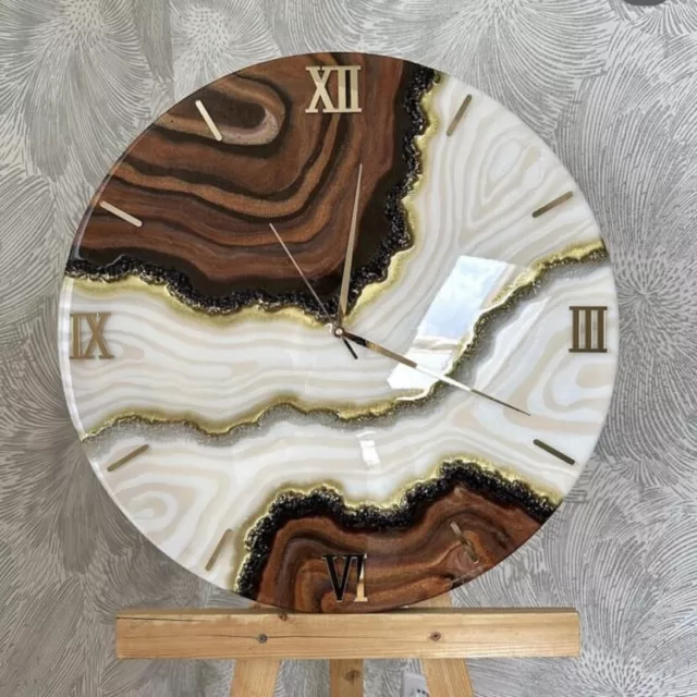 Resin Wall Clock for Home Decor Brown Abstract modern design