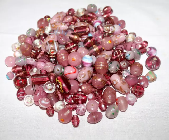 200 Lamp Work Glass Beads, Mixed Style & Sizes in Pink Color combination. 3