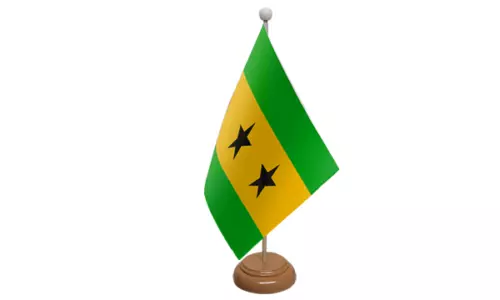 Sao Tome and Principe Table Desk Flag & Wooden Base 9" x 6"