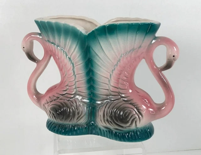 Vintage Twin Flamingo Vase Planter 883 Double Figure 5" tall 1986 NJ