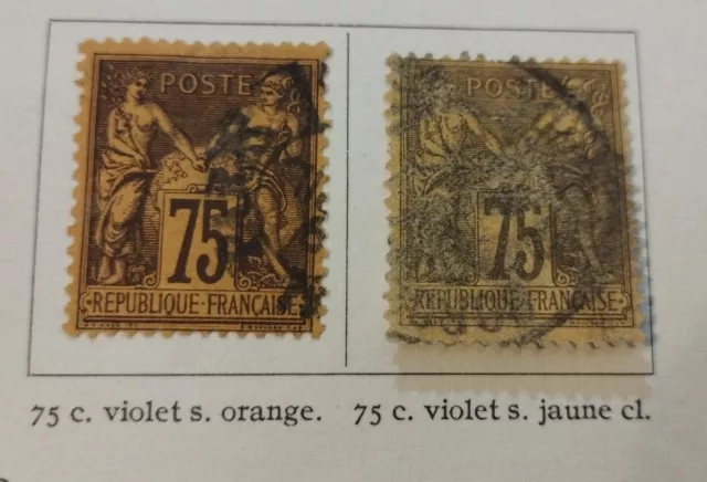 STAMP TIMBRE FRANCE TYPE SAGE 99 + 99a N SOUS U Violet Orange / Jaune COTE 105€