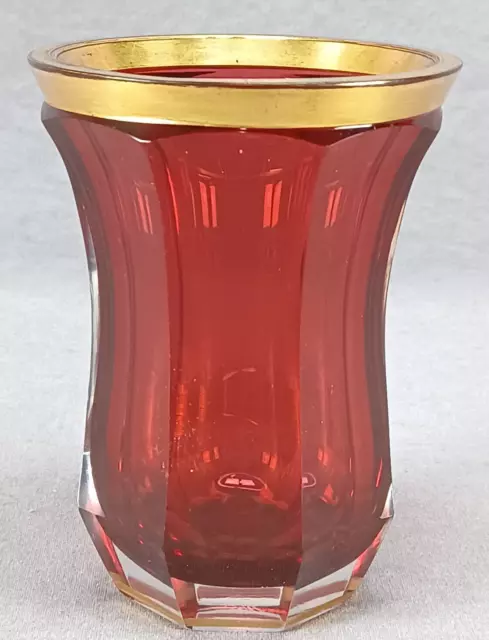 Mid 19th Century Bohemian Cranberry Cut Glass & Gilt Tumbler Spa Glass C. 1840