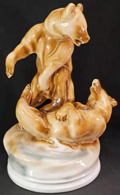 Zsolnay Hungary Large Fighting Bears Porcelain Figurine Signed Béla Markup 1911