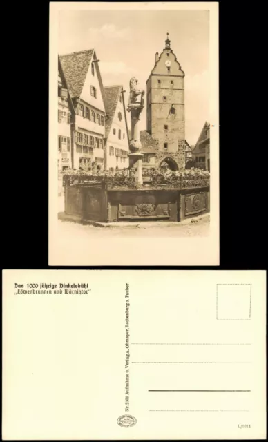 Cartolina Dinkelsbühl Löwenbrunnen und Wörnitztor 1930