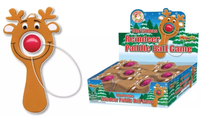 Christmas Reindeer Mini Paddle Bats Game Xmas Party Bag Stocking Filler