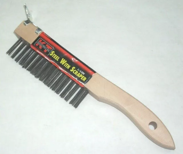 KT Industries 5-2211 Steel Wire Brush Shoe Handle w Scraper 4 Row x 16 Column