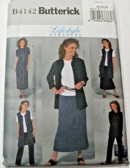 Butterick 4142 Misses Jacket Vest Top Dress Skirt Pants Sewing Pattern 20-22-24