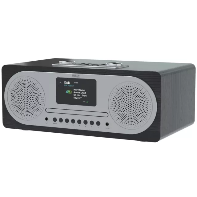 Azatom DAB+ CD Radio FM Allarme Bluetooth Caricabatterie Mobile Altoparlante Legno Clock X Nero