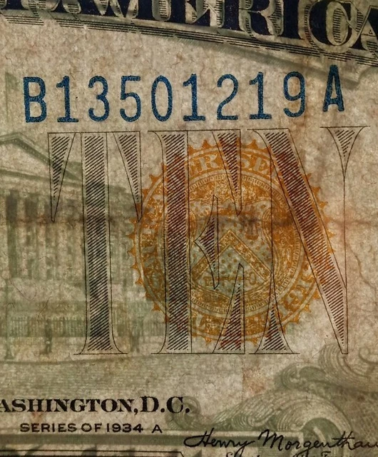 F-2309 1934A $10 North Africa Issue Ten Dollar Offset Seal BA Block Desirable