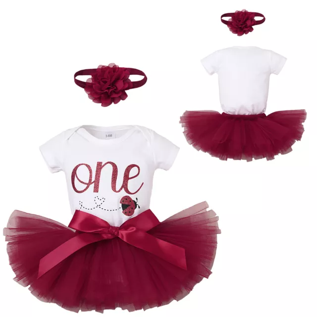3Pcs Girls Baby 1st Birthday Outfit Party Tutu Skirt Romper Dress Headband Set