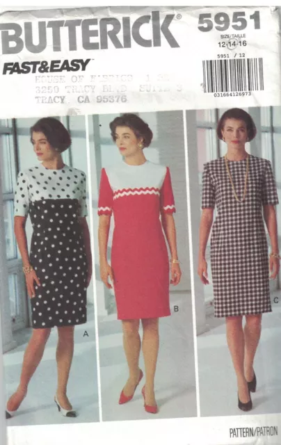 5951 Vintage SEWING Butterick Pattern Misses Dress Loose Fitting Tapered Easy