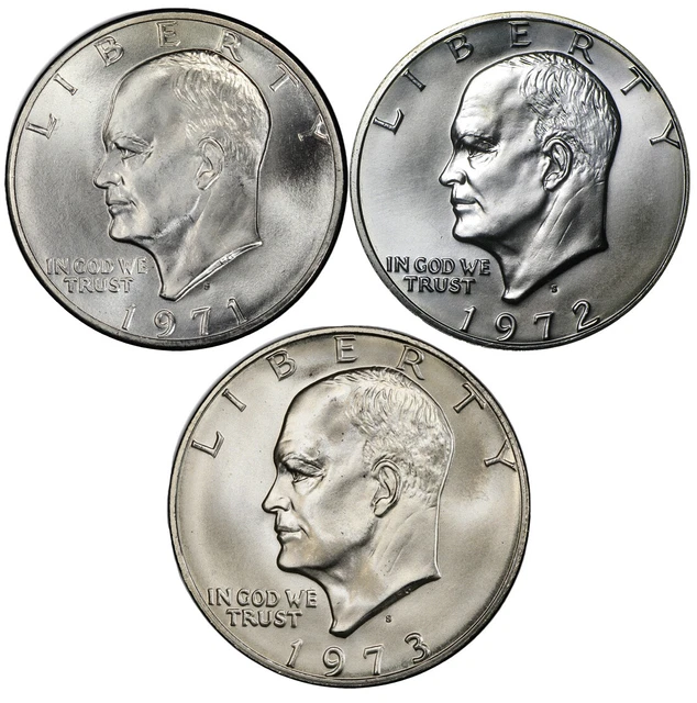 1971 S 1972 S 1973 S Eisenhower Ike Silver Dollar $1 BU Uncirculated 3 Coins