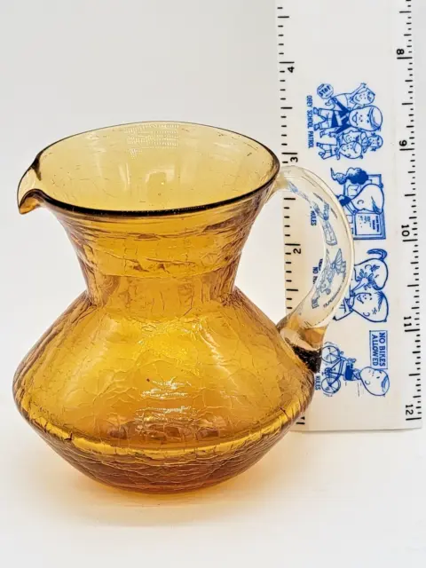 Vintage Pilgrim Hand Blown Amber Crackle Glass Mini Pitcher Creamer 3.25 inch