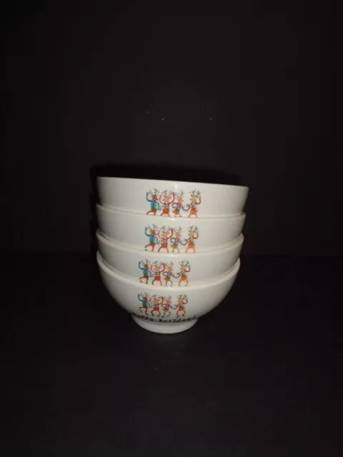 4 Rae Dunn Happy Holidays 5 1/2" Dancing Reindeer Melamine Soup Cereal Bowls