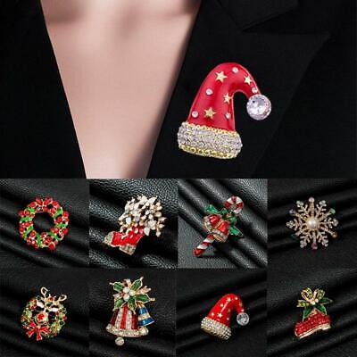 Christmas Crystal Rhinestone Brooch Pin Xmas Tree Santa Claus Badge Jewelry Gift