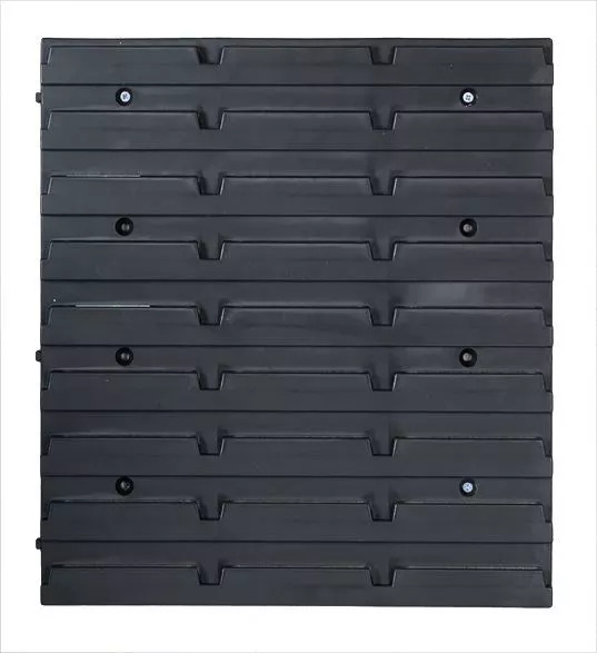 Black PLASTIC WALL MOUNTED STORAGE BIN KIT - GARAGE/WORKSHOP/SHED - BINS