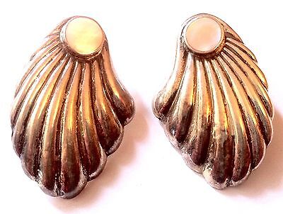 BOHEMIAN ETHNIC 1970s SHELL EARRINGS~ PINK ABALONE PEARL ~SILVER STAMPED 925~NEW