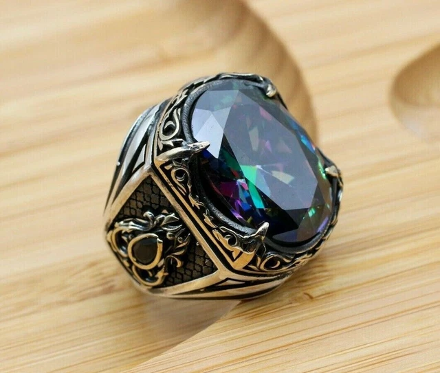 Bague pour homme en topaze mystique faite à la main en argent 925k avec...