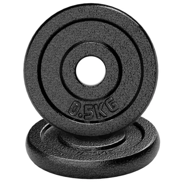 Weight Plates 2 x 0.5KG Opti Cast Iron Weights 0.5KG Gym 1” Dumbbell Barbell