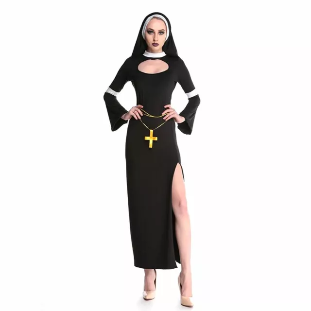 Costume vestito nero scuro divertente hot sexy donna religiosa monaca suora