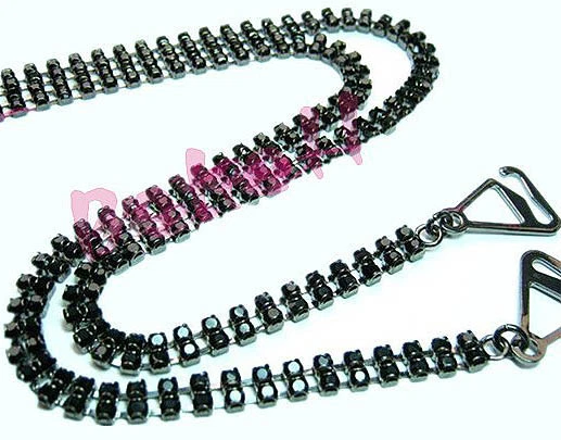 3Sets 2Rows Black Sexy Women's Lady's Clothing Crystal Rhinestone BRA Straps