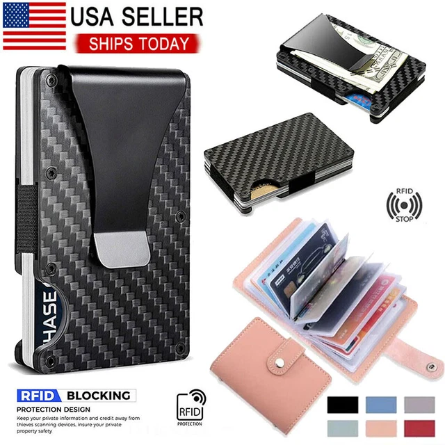 Carbon Fiber RFID Blocking Clip Wallet Money Slim Credit Card Holder Metal Mens