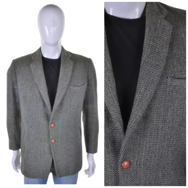 VINTAGE 1960s HARRIS TWEED Wool Blazer M 40R Suit Jacket Sportcoat Mod Grey