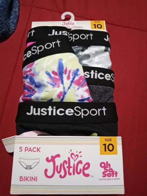 Justice Multicolor Sport Bikini Panties Girls 5 Pack Underwear Oh so soft  NEW