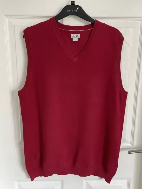 MENS Deep Red ADIDAS Sleeveless Golf V Neck Pullover Jumper  - Size XL