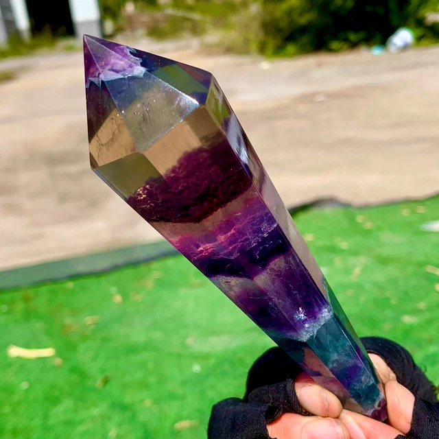 199G Natural rainbow fluorite scepter Quartz Crystal Single-End Terminated Wand