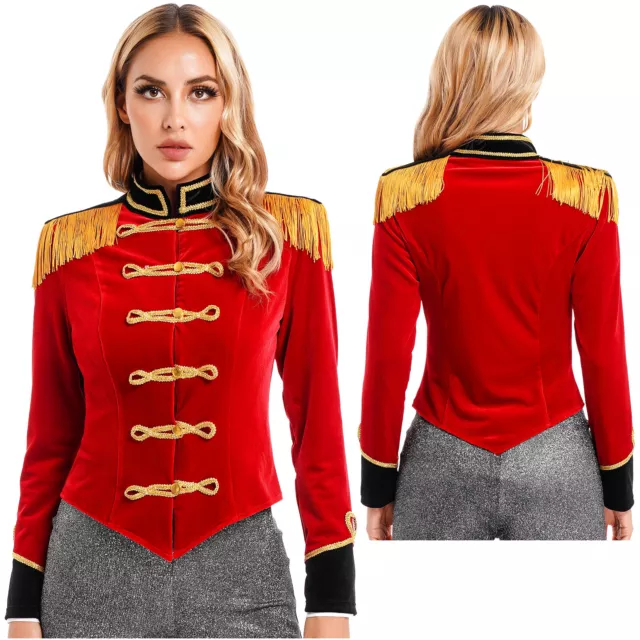 Women's Circus Ringmaster Tassel Jacket Velvet Coat Christmas Party Costume Red