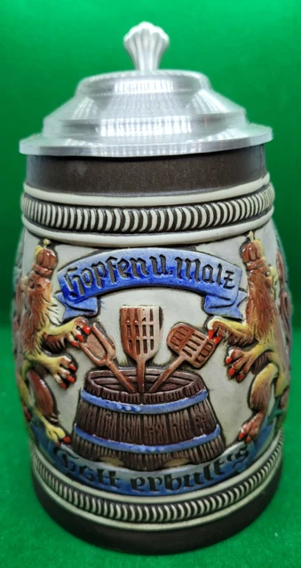 BIERKRUG BIERSEIDEL MIT Deckel unbenutzt Hopfen und Malz Gott erhalt´s ...