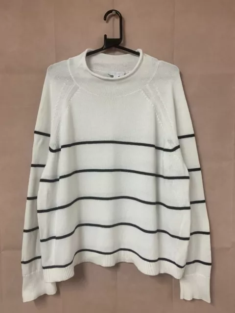 THE WHITE COMPANY White Black Stripe Round Neck Jumper Sweater Plus Size 18