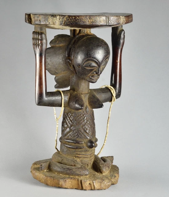 LUBA exceptional caryatid stool  tabouret seat Congo African Tribal Art 1412