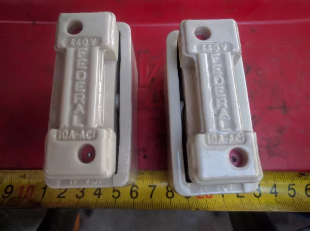 2x FEDERAL ceramic porcelain fuse blocks: 440V 10A-ACI