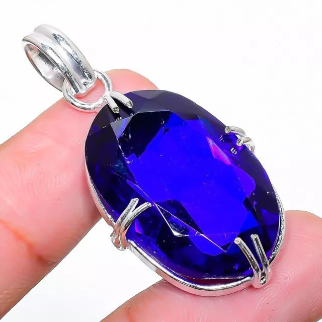 Colgante de joyería de plata de ley 925 con piedra preciosa de topacio azul...