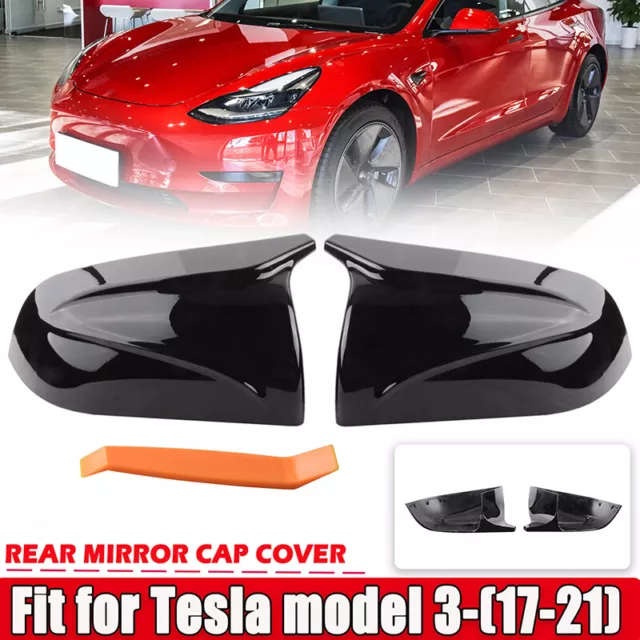 Pair Gloss Black Rearview Wing Mirror Cover Caps For Tesla Model 3 2017-2022