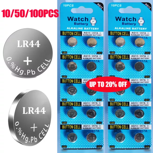 100 x AG13 LR44 CX44 357A ALKALINE BUTTON / COIN CELLS BATTERIES WATCH BATTERY