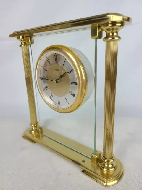 Linden Quartz Gold Tone Mantle Desk Clock Roman Numerals 2