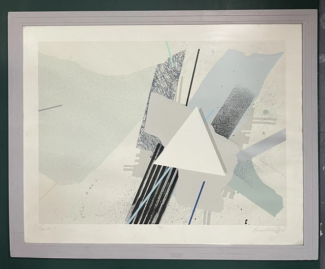Large Original Mid Century Modern Abstract Lithograph Print, Signed