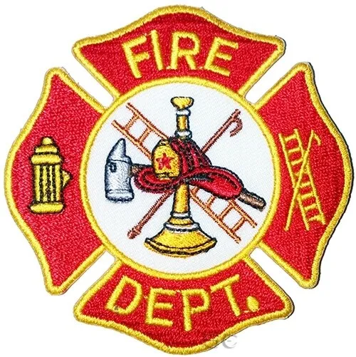 Firefighter Fire Rescue Patch Maltese Cross FIRE DEPT 3" Red White Gold