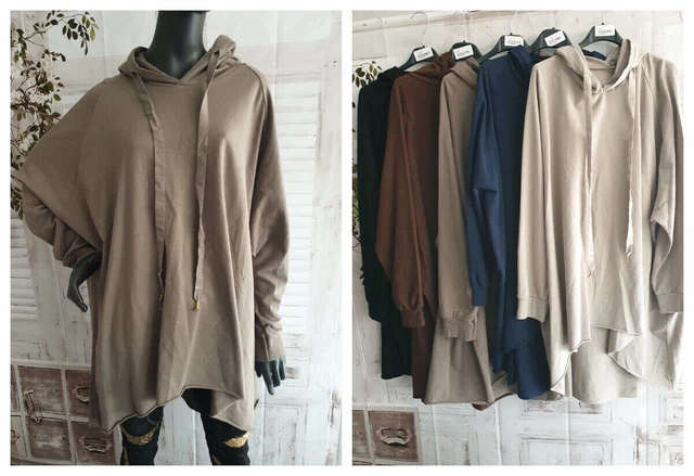 Damen oversize Big Shirt vokuhila  Kapuzenshirt Hoodie Gr.50-54