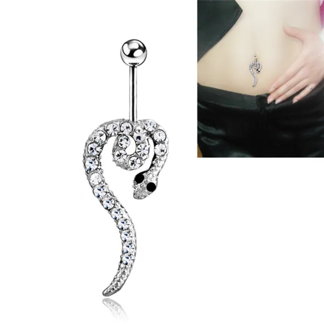 Fashion Women's Belly Button Navel Ring Silver Snake Body Piercing Jewe_tu