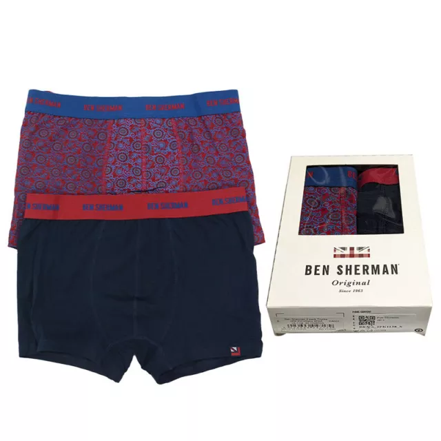 Ben Sherman U51138 Uomo Tronco Boxer 2 Confezione Cotone Stretch Intimo Nuovo