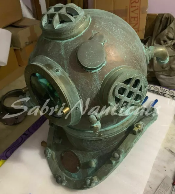 Antique Morse Diving Divers Helmet Navy Boston Marine Deep Scuba Helmet W Base