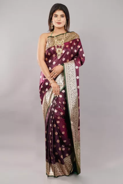 Banarasi Silk Saree Heavy Zari Work, hermosa blusa sin costuras incluida 2