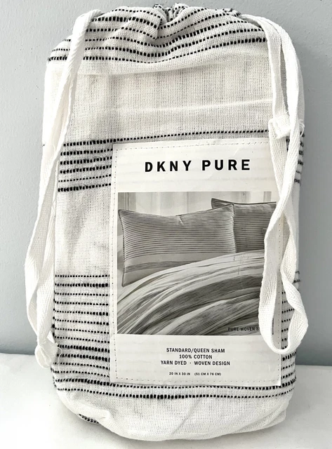 DKNY Pure Woven 100% Cotton Stripe Reversible Standard Pillow Sham Ivory Black