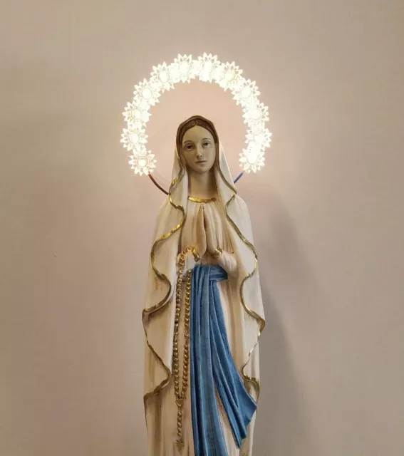 STATUA MADONNA DI Lourdes Cm 40 Marmo Resina Con Aureola Luminosa Made ...