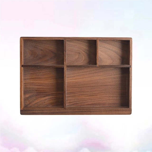 Caja de almacenamiento de cubiertos tipo nogal negro estilo occidental de escritorio madera maciza
