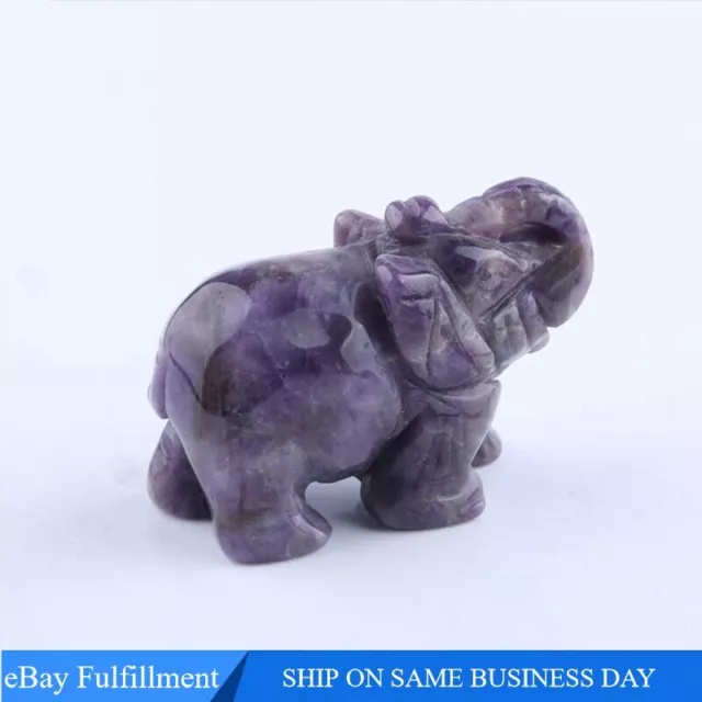 Natural Dream Amethyst Quartz Crystal Carved Elephant Energy Stone Animal Reiki